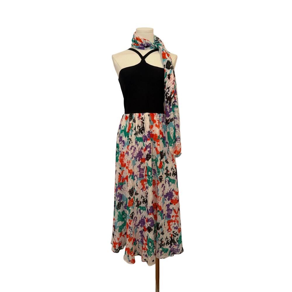 Tanya Taylor Fifi Silk Multicolor Abstract Print Dress w/Matching Scarf Medium